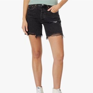 Levi's Women's 501 Mid Thigh Jean Shorts Black Distressed